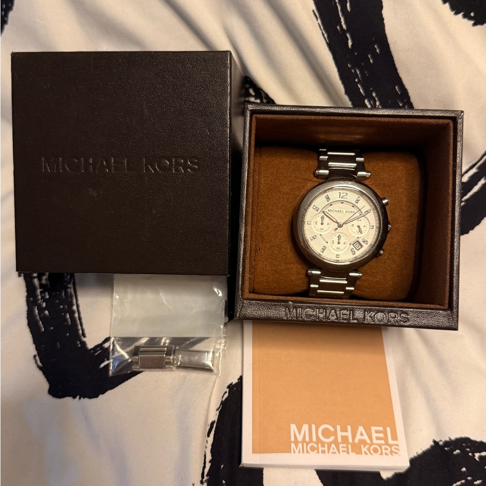 Michael Kors Silver Watch with White Face